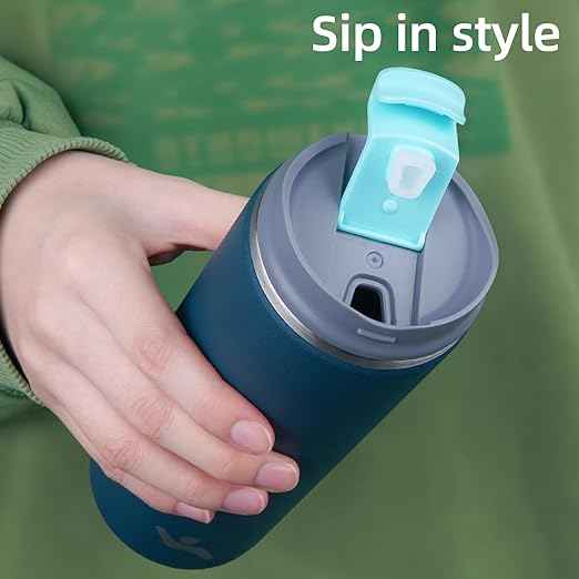 Konokyo Tumbler with Lid, 12 oz Travel Coffee Mug Double Wall Vacuum Stainless Steel Thermal Metal Cup Insulated Water Bottle,Navy Blue