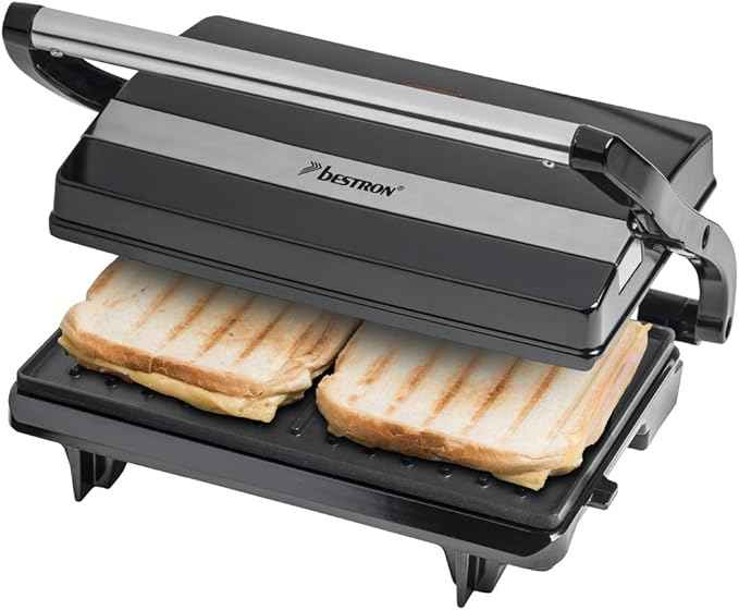 Bestron Sandwich maker, panini contact grill with non-stick coating, 750W, black