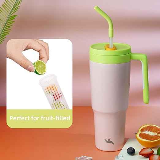 Konokyo Insulated Tumbler with Handle and Straw,40 OZ Vacuum Stainless Steel Water Bottle Travel Mug Metal Cup with Fruit Diffuser,Cherry