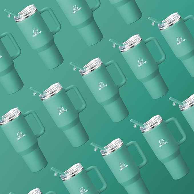 Gpeng 30/40/50 oz Tumbler with Handle, Water Bottles with Straw Lid, Insulated Stainless Steel Travel Mug Cup Holder Friendly, Keep Drinks Cold or Hot for Hours (Aqua, 40 oz)