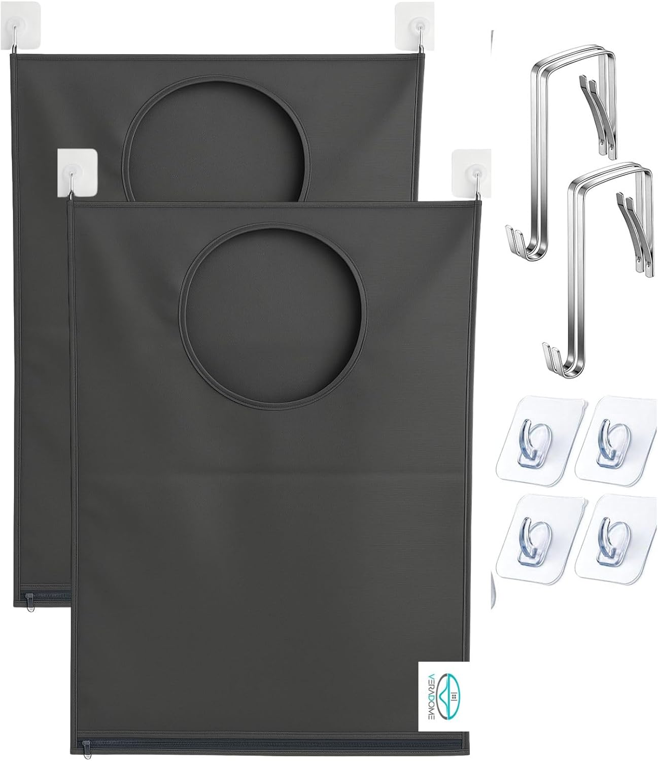 Hanging Laundry Hamper Bag – Space-Saving Dirty Clothes Storage with Free Adjustable Stainless Steel Over-the-Door Hooks & Suction Cup Hooks – Ideal for bathrooms, bedrooms & dorms (2, Gray)