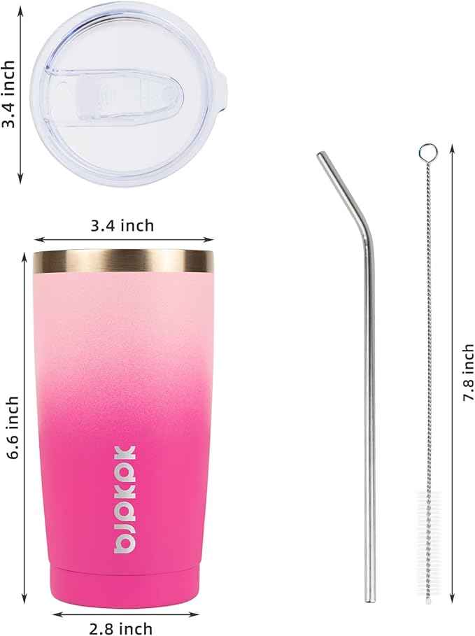 BJPKPK 20oz Stainless Steel Tumbler with Lid And Straw, Double Wall Vacuum Coffee Cup, Travel Mug for Ice Drink and Hot Beverage, Insulation Travel Tumblers Cups,Cherry Blossom