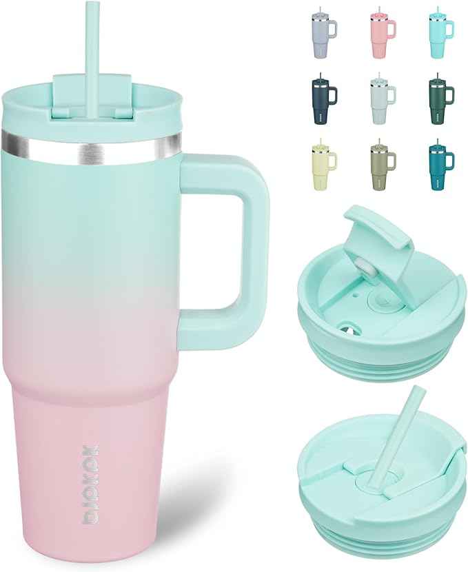 BJPKPK 30 oz Stainless Steel Tumbler With Handle Insulated Tumblers With 2 Straw Travel Coffee Mug With Lid,Bubble Gum