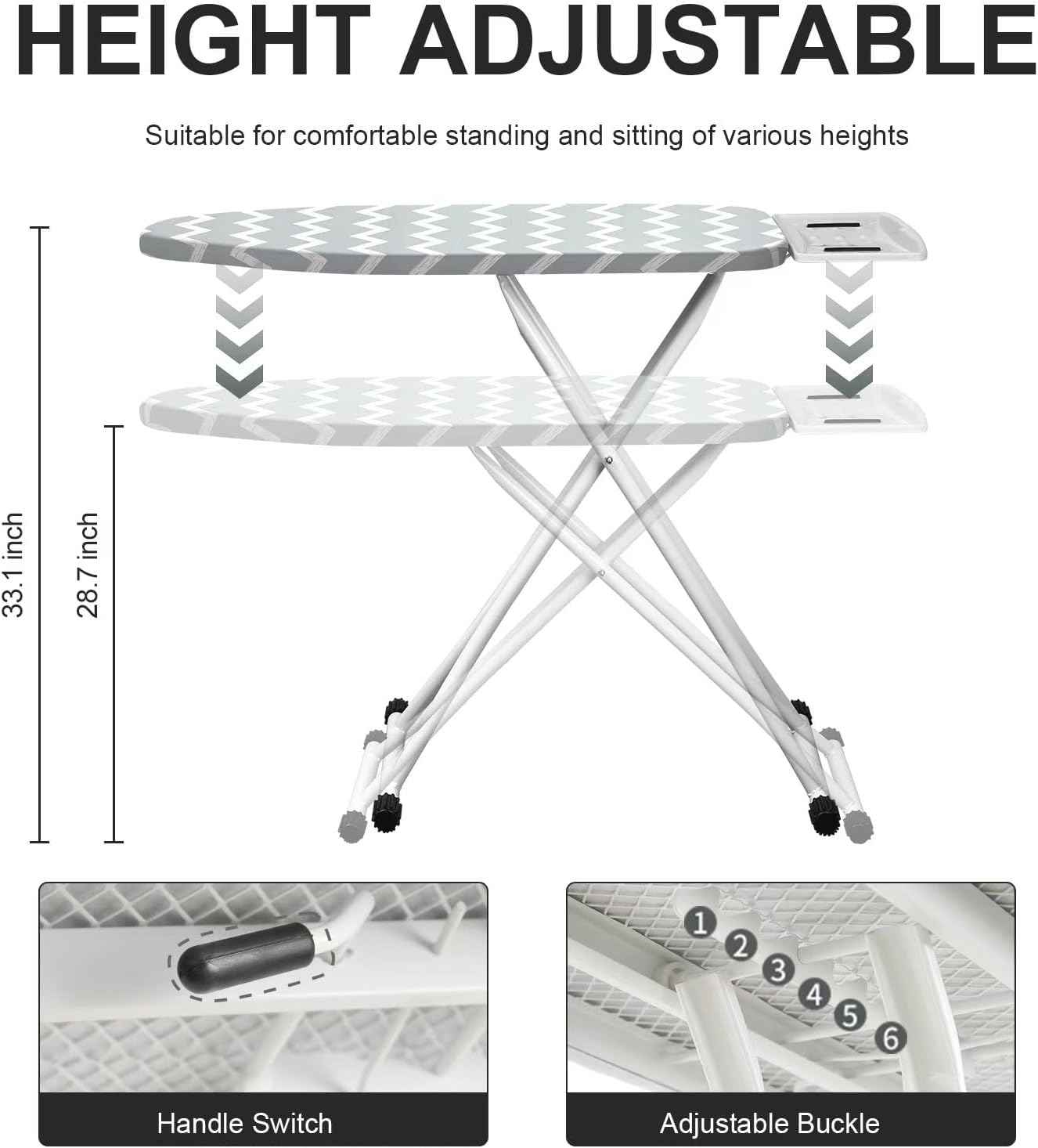 Ironing Board,Foldable Ironing Board Adjustable Height Compact Iron Board Thick Steel Tube Iron Board with Holder,Replacing Cloth Cover and Mini Handheld Gloves,Gift for Women(Blue Waves)