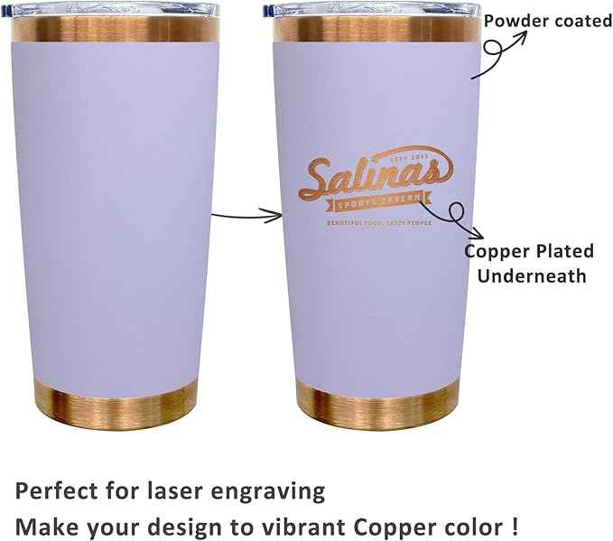 20 oz Tumblers Stainless Steel Tumbler with Lid and Straw Insulated Copper Coffee Mug for Laser Graving 31oz Powder Coated Cup(Light Purple,1 pack)