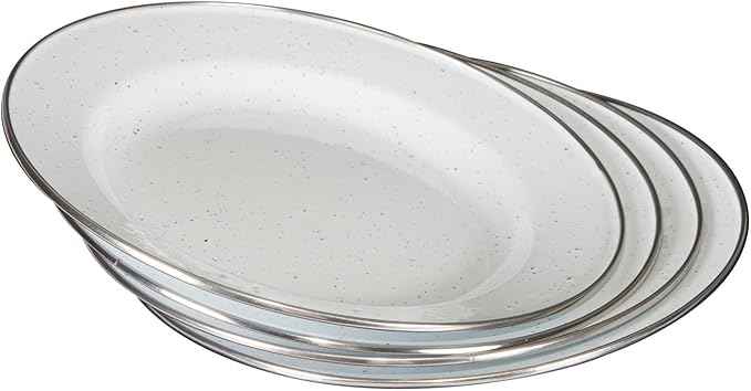 Stansport Deluxe 24-Piece Enamel Tableware Set - Enamel Plates and Bowls Lightweight and Durable Camp Dish Set for Camping and Backpacking Plates and Bowls for 4 People