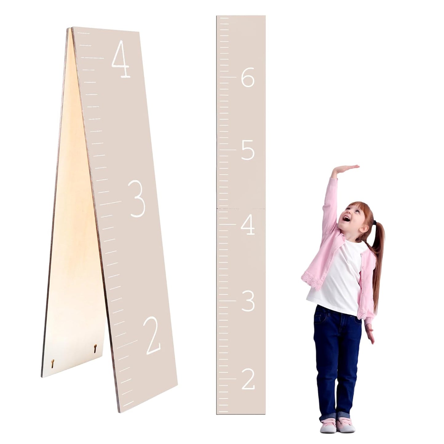 Wooden Growth Chart for Kids- Kids Height Chart- Height Measurement Chart for wall-Kids Nursery Decor- Boho Baby Toddler Room Decor (Beige, Wood)