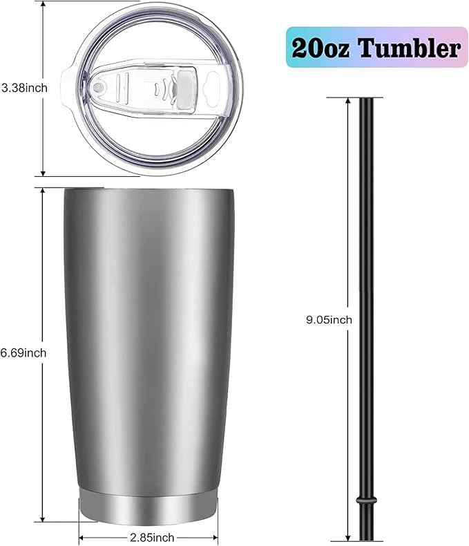 VEGOND 20oz Tumbler with Lid and Straw Stainless Steel Tumbler Cup Bulk Vacuum Insulated Double Wall Travel Coffee Mug Powder Coated Coffee Cup, Stainless, 6 Pack