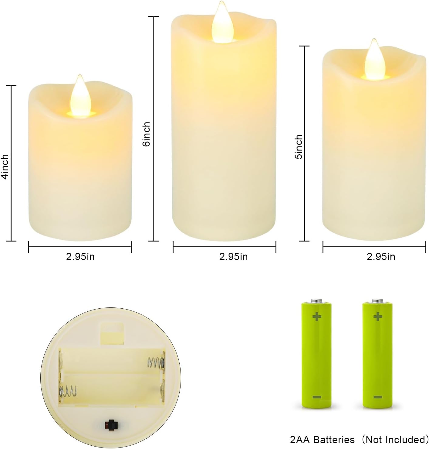 Aignis Indoor Flameless LED Candles Battery Operated with Remote Timer and Wax-Like Shell for Home/Wedding/Holiday Decor, Set of 3(D 2.95" x H 4"/5"/6")