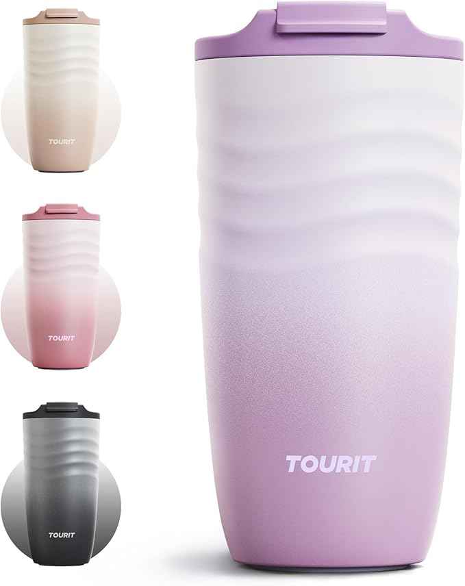 TOURIT 16 oz Travel Coffee Mug, Insulated Stainless Steel Travel Mug with Lid, Leak-Proof Double-Wall Vacuum Tumbler, Reusable Coffee Cup - Lilac