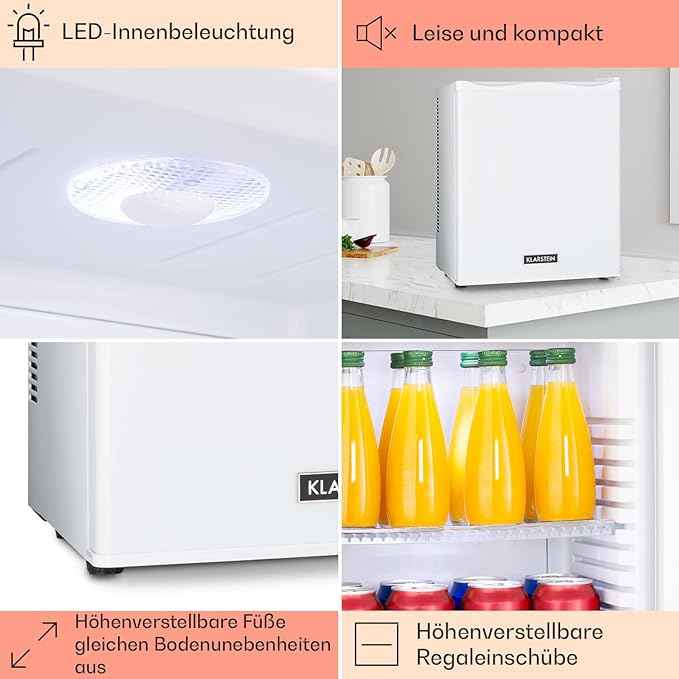 Klarstein Happy Hour - Mini bar, réfrigérateur à boissons, Compression, température de refroidissement : 5-15 °C, classe d'efficacité énergétique A, silencieux : 0 dB, lumière LED, 19 L, Blanc
