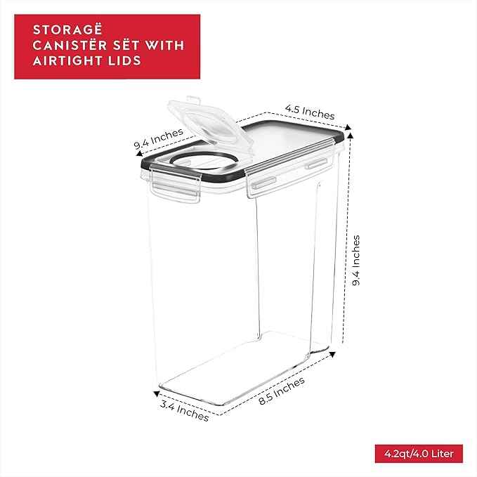 Cereal Containers Storage 3 Pack 135 fl. oz Cereal Dispenser Countertop, Airtight Food Storage Containers for Pantry Organization and Storage, Bpa-free Cereal Storage Container with Marker & Labels