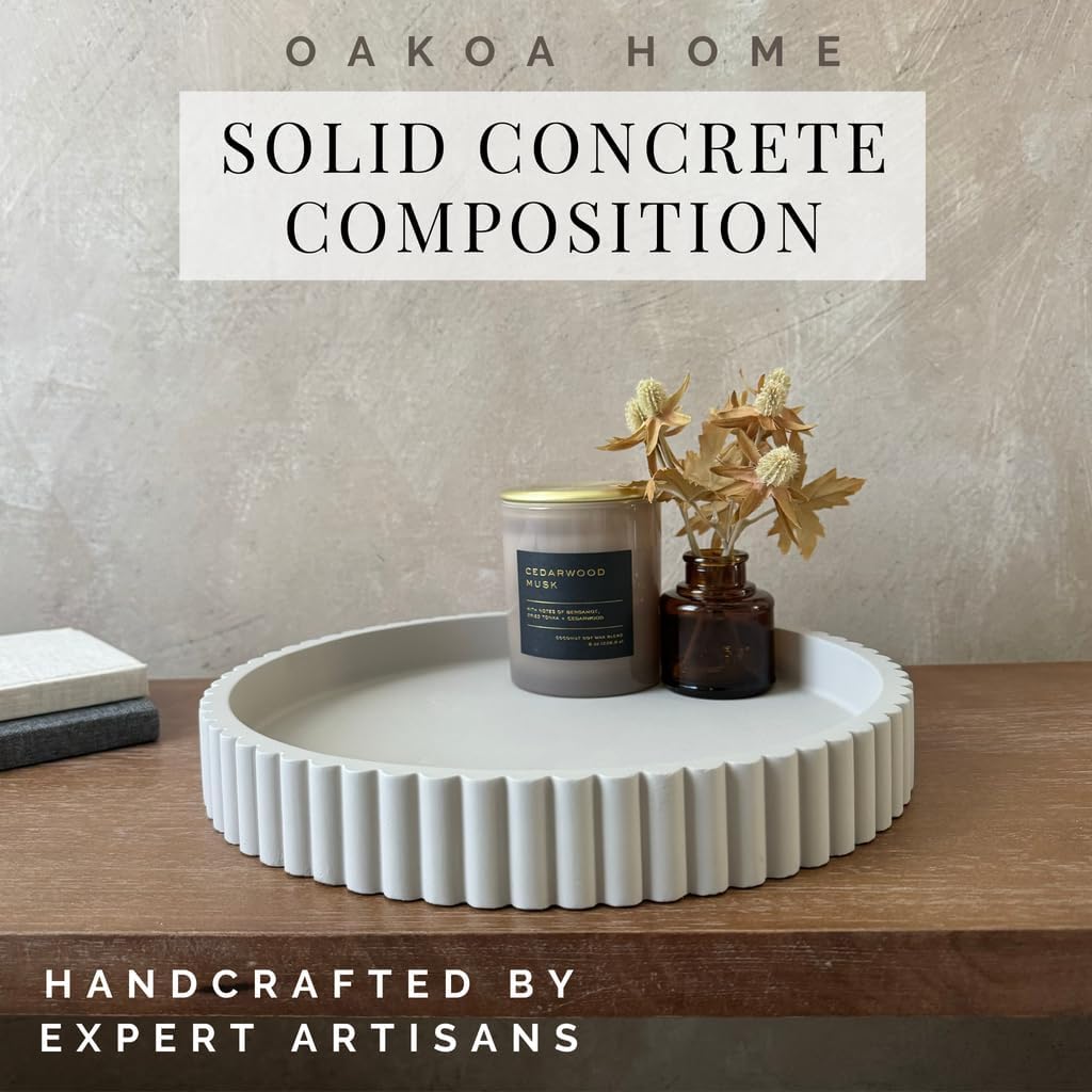 OAKOA Round Decorative Tray for Coffee Table Decor - Concrete Round Tray Home Decor - Bandejas Decorativas - Circle Coffee Table Centerpiece