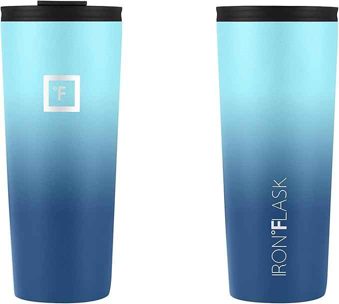 IRON °FLASK Classic Tumbler - Vacuum Insulated Stainless Steel Water Bottle, Double Walled, Drinking Cup, Insulated Travel Mug (Blue Waves, 24 oz Solid Lid)