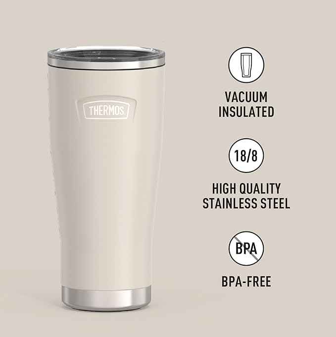 THERMOS ICON SERIES, Stainless Steel Cold Tumbler with Slide Lock, 24 Ounce, Sandstone