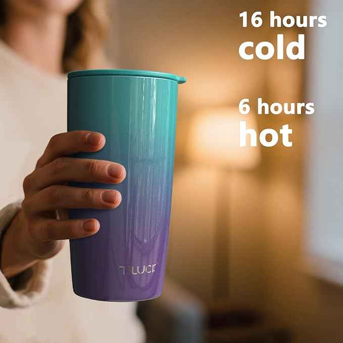TILUCK 20 oz Insulated Tumbler with BPA-Free Lid, Stainless Steel Vacuum Travel Coffee Mug, Double Wall Coffee Tumbler（20oz，GlitterBluePurple）