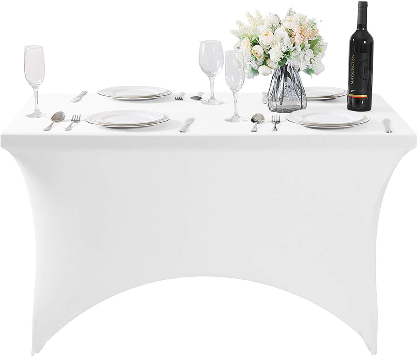 SuperO 2Pack Waterproof Spandex Table Cover for 4FT Table Universal Fitted Stretch Tablecloth for Party, Banquet, Wedding and Events-White