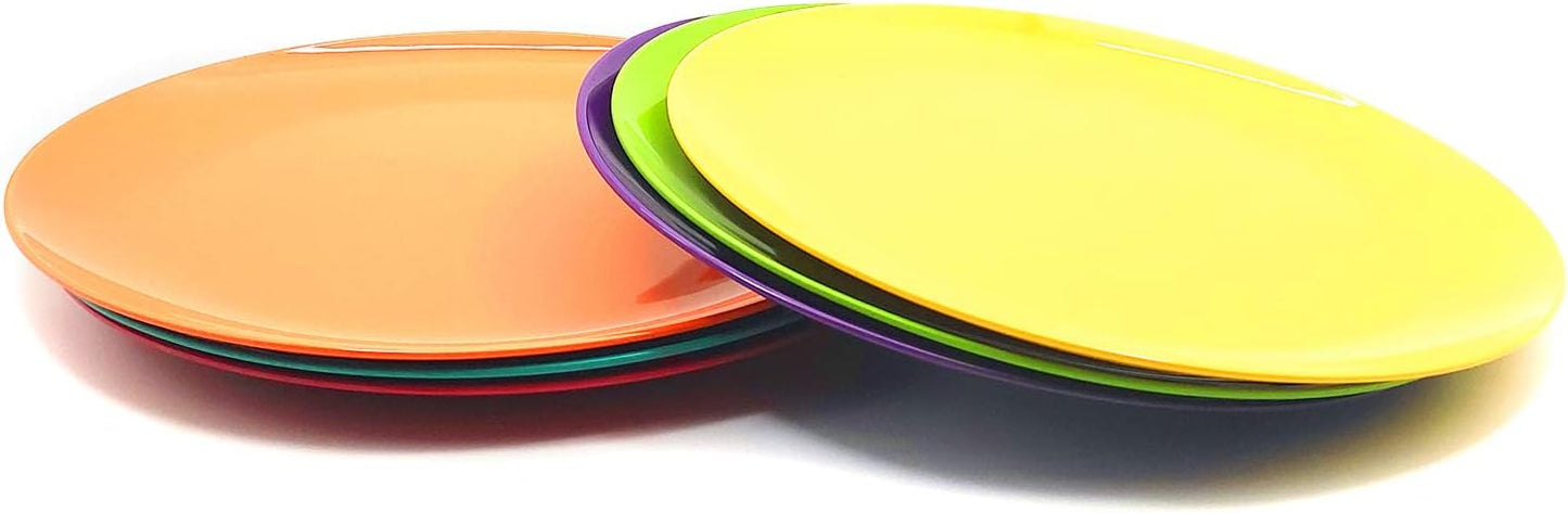 KOXIN-KARLU Melamine Plates, 10.5-inch Dinner Plates Dinnerware Dish, set of 6 in 6 Assorted Colors | 100% Melamine, Dishwasher Safe, BPA Free