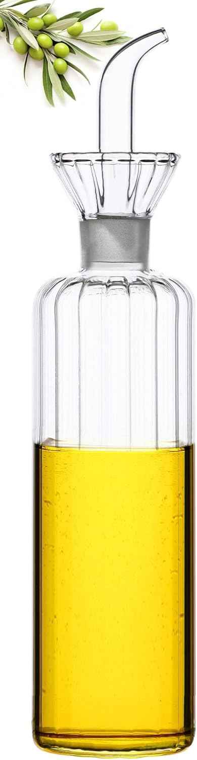 16 oz/480ml Non-Drip Olive Oil Dispenser Bottle 100% Glass Oil Carafe Decanter for Kitchen Oil & Vinegar Cruet for Cooking & BBQ