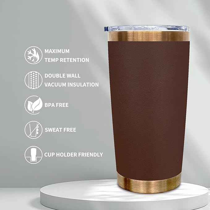 20 oz Tumbler Bulk 4 Pack Stainless Steel Tumblers with Lids and Straws, Double Wall Vacuum Insulated Travel Coffee Mug for Laser Engrave, Powder Coated Cups for Hot and Cold Drinks (Brown,4 pack)