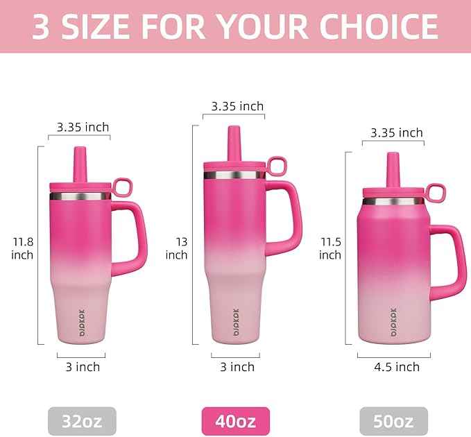 BJPKPK Insualted Tumblers with Handle aand Straw 40oz Stianless Steel Travel Coffee Mug Thermal Cups with Lid,Cherry Blossom
