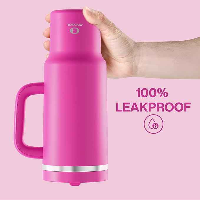 ENCOOL 40 oz Tumbler with Handle and Straw: Stainless Steel Insulated Tumbler Keeps Cold for 24 Hours, Leakproof Travel Cup Fits in Cup Holder and BPA-Free,Persian Rose
