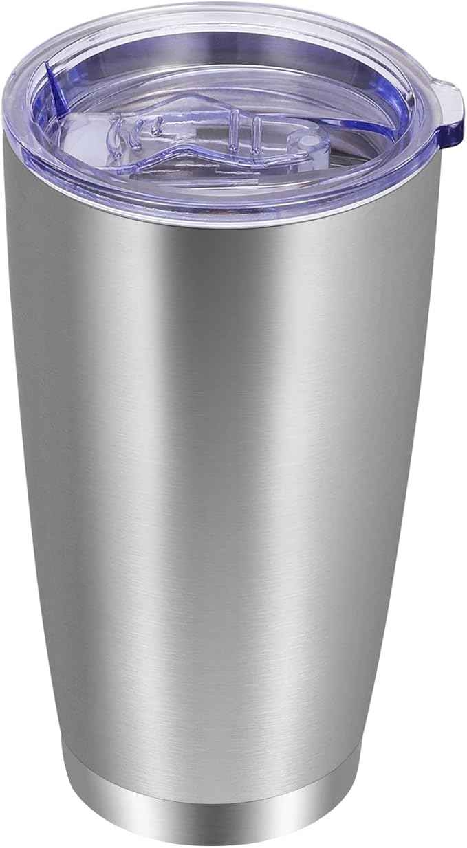 VEGOND 20oz Tumbler with Lid and Straw Stainless Steel Tumbler Cup Vacuum Insulated Double Wall Travel Coffee Mug Powder Coated Coffee Cup, Stainless, 1 Pack