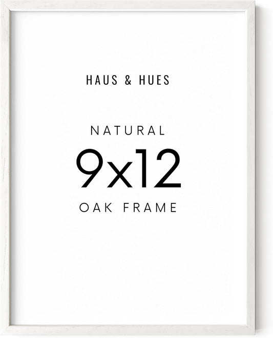 HAUS AND HUES 9x12 Picture Frame - 9 X 12 Frame Wooden Picture Frames for Crafts, 9x12 Frame Wood Picture Frames, 9 X 12 Picture Frame Natural Wood Frames,12x9 Picture Frame Wood (White Oak Frame)