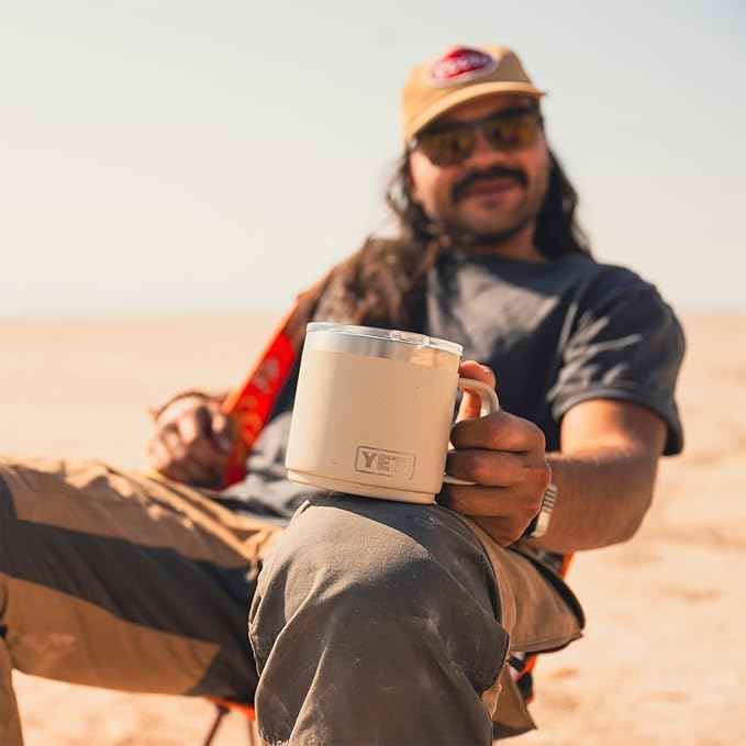 YETI Rambler 14 oz Ceramic Lined Stackable Mug, Vacuum Insulated, Stainless Steel with MagSlider Lid, Rescue Red