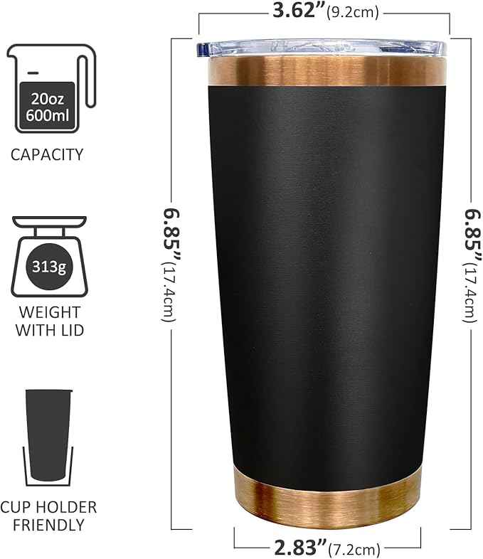 20 oz Tumblers Stainless Steel Tumbler with Lid and Straw Insulated Coffee Mug for Laser Graving 22oz Powder Coated Cup(Black,12 pack)
