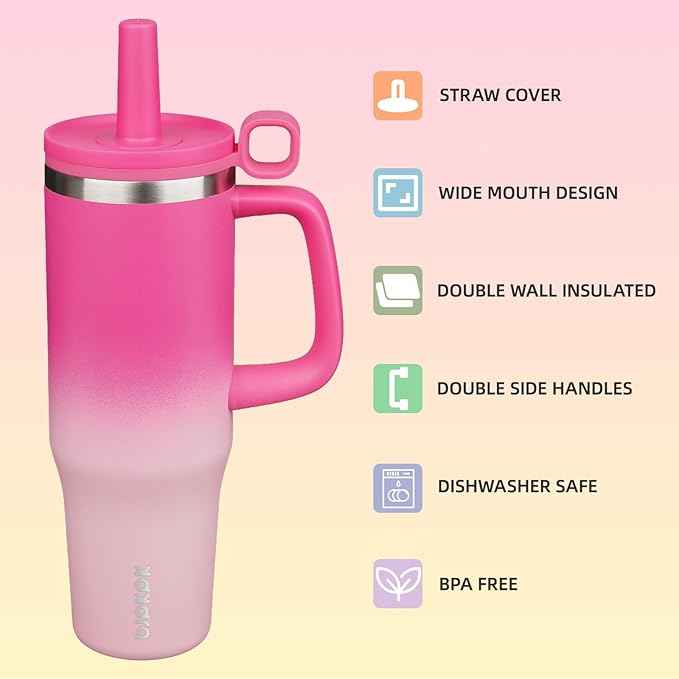BJPKPK Insualted Tumblers with Handle aand Straw 40oz Stianless Steel Travel Coffee Mug Thermal Cups with Lid,Cherry Blossom