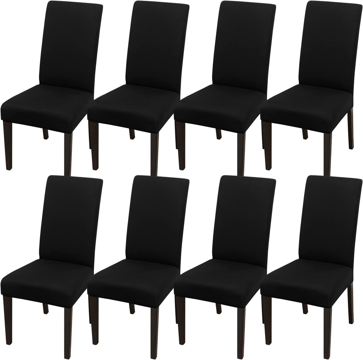 JQinHome Dining Room Chair Covers Set of 8, High Stretch Chair Slipcover Removable Washable Chair Seat Protector Cover for Home Party Hotel Wedding Ceremony (Black)