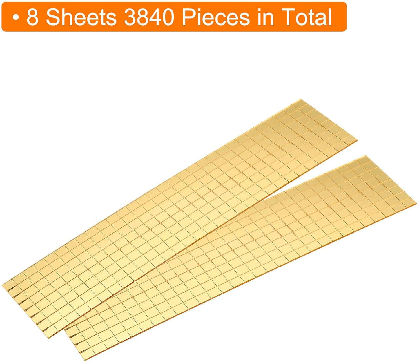 HARFINGTON 8 Sheet 3840 Pieces Self Adhesive Mirror Mosaic Tiles 5x5mm Small Square Mirror Tiles Sticker Disco Ball Stickers Mini Glass Tiles for DIY Craft Party Home Decoration, Gold