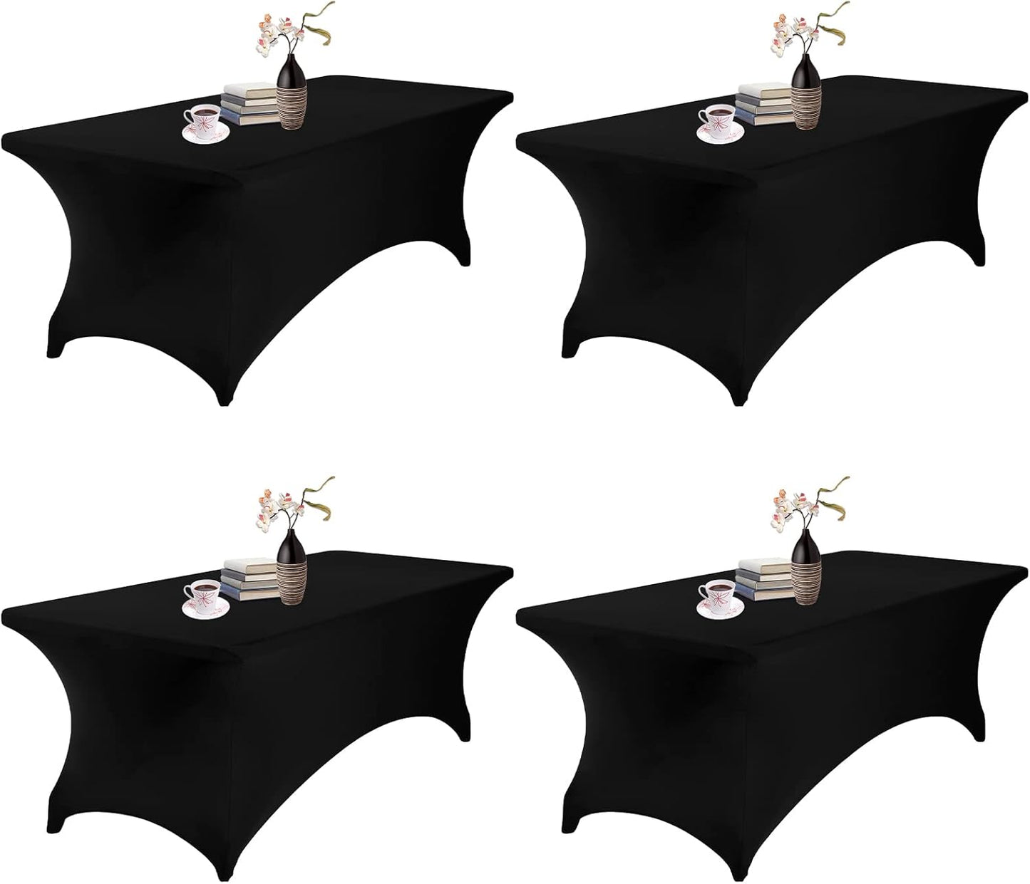 4Pack Spandex Waterproof Table Covers 8ft，Spandex 8ft Waterproof Table Cover for Party,Wedding, Banquet, and Events(Black)