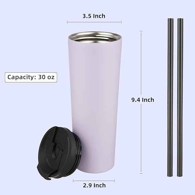 Konokyo 30 OZ Insulated Tumbler with Lid and 2 Straws Stainless Steel Water Bottle Vacuum Travel Mug Coffee Cup,Taro