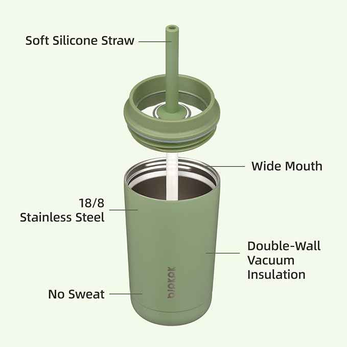 BJPKPK Insulated Tumbler with Lid and Straw,12 oz Stainless Steel Travel Coffee Mug,Spill Proof Thermal Cup,Keep Drinks Cold and Hot,Sage Green