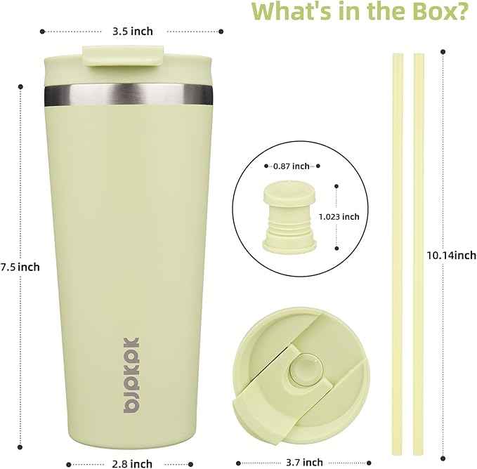 BJPKPK 22oz Insulated Tumbler With lid And Straw Stainless Steel Tumblers Travel Coffee Mug Reusable Thermal Cup,Macaron Green