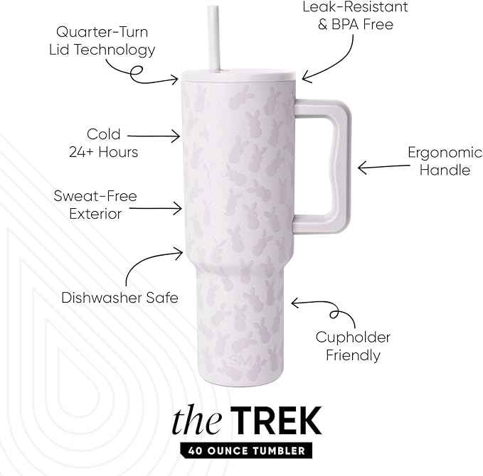 Simple Modern Easter 40 oz Trek Tumbler with Handle and Straw Lid | Cup Holder Friendly Insulated Stainless Steel Travel Mug | Easter Bunnies