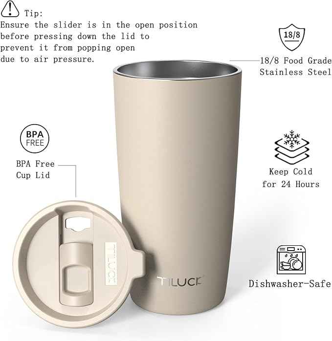 TILUCK 20 oz Insulated Tumbler with BPA-Free Lid, Stainless Steel Vacuum Travel Coffee Mug, Double Wall Coffee Tumbler（20oz，Matte MistyGray）