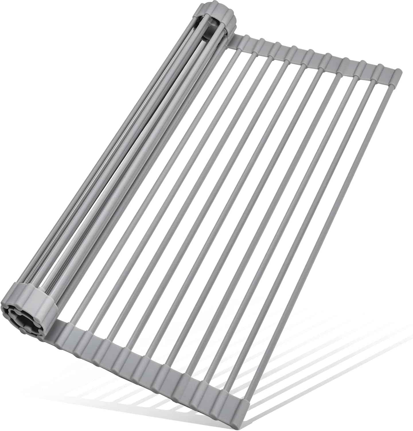 MERRYBOX Roll Up Dish Drying Rack, Over The Sink Dish Rack Foldable, Heat-Resistant, Anti-Slip Silicone Coated Steel Dish Drainer for Kitchen Sink, Multipurpose Roll Up Sink Drying Rack, 17.5" x 13"