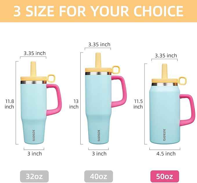 BJPKPK 50oz Insulated Tumbler with Handle Stainless Steel Travel Coffee Mug with Lid Reusable Large Water Bottle with Straw,Sky Blue