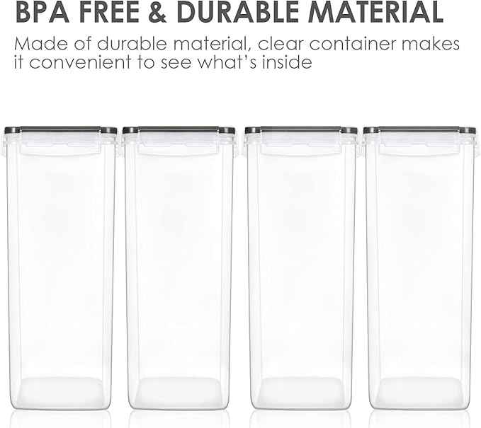 Vtopmart Extra Large Tall Airtight Food Storage Containers, 4 Pieces 5.9qt/6.5L Plastic PBA Free Kitchen Pantry Canister for Spaghetti, Flour and Baking Supplies, with 24 Labels, Black