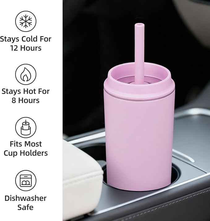 BJPKPK Insulated Tumbler with Lid and Straw,20 oz Stainless Steel Travel Coffee Mug,Spill Proof Thermal Cup,Keep Drinks Cold and Hot,Light Pink
