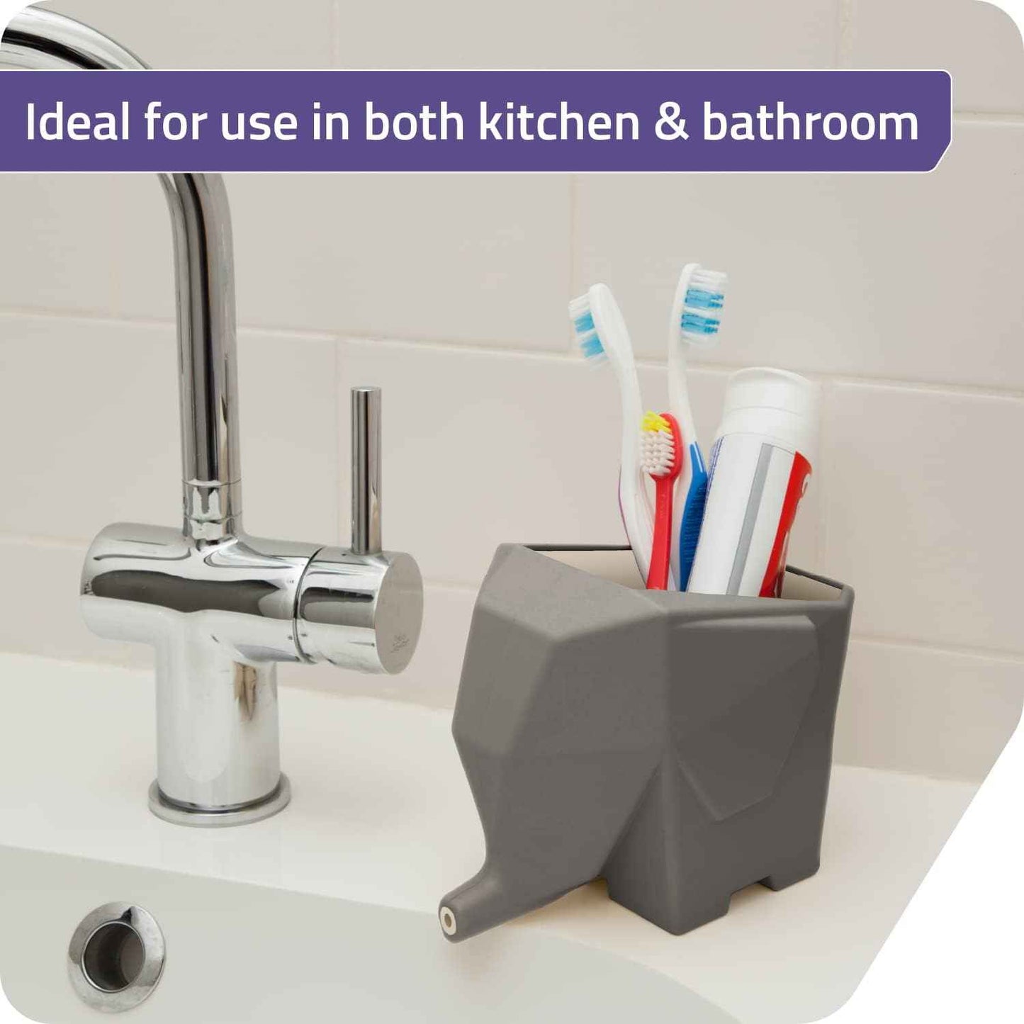 PELEG DESIGN Elephant Cutlery Drainer – Funny Self Draining Utensil Drying Rack for Kitchen Sink | Cute Silverware Drainer Basket (Grey)