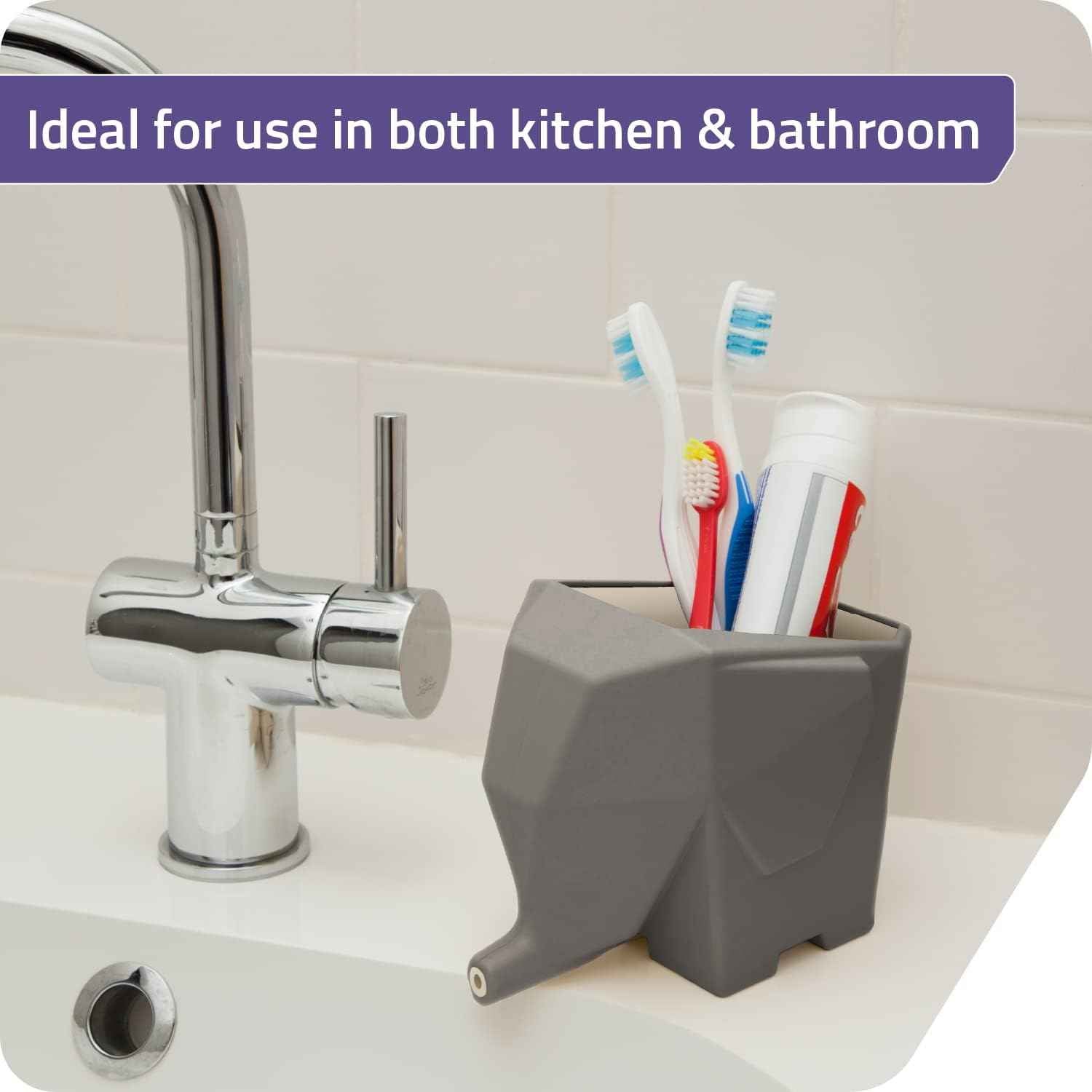 PELEG DESIGN Elephant Cutlery Drainer – Funny Self Draining Utensil Drying Rack for Kitchen Sink | Cute Silverware Drainer Basket (Grey)