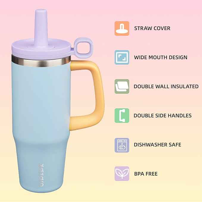 BJPKPK 32oz Stainless Steel Insulated Tumbler with Handle and Straw Travel Coffee Mug Thermal Cups with Lid,Blue