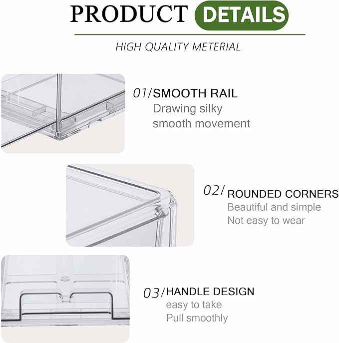 bealy 2 Pack Stackable Clear Drawer Organizer, Large Pull Out Fridge Organizers and Storage Container, Refrigerator Organizers and Storage for Fruit, Produce, Vegetables, Drinks, Snack and Food