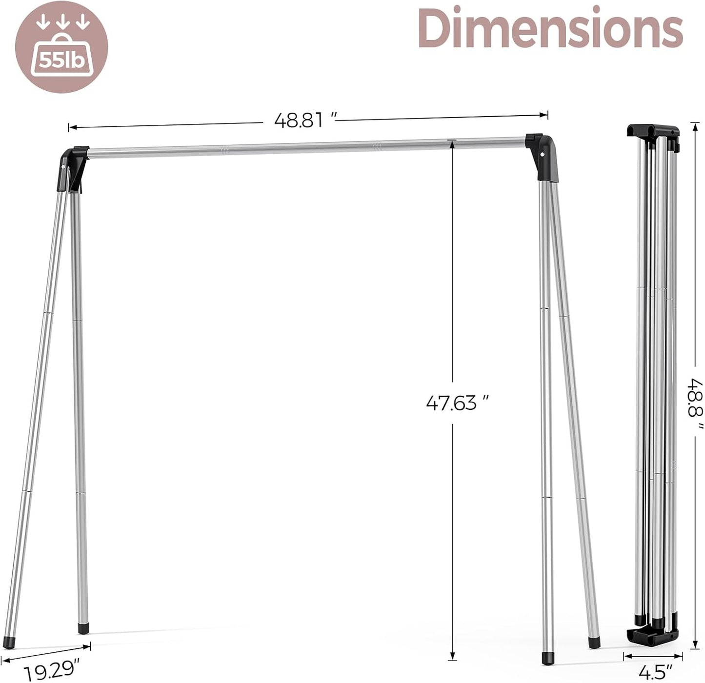 TOOLF Clothes Drying Rack Foldable, Laundry Drying Rack Stainless Steel, Portable Clothes Rack, Clothing Garment Rack, Drying Rack for Clothing, Indoor Outdoor, Free-Standing, Large Capacity