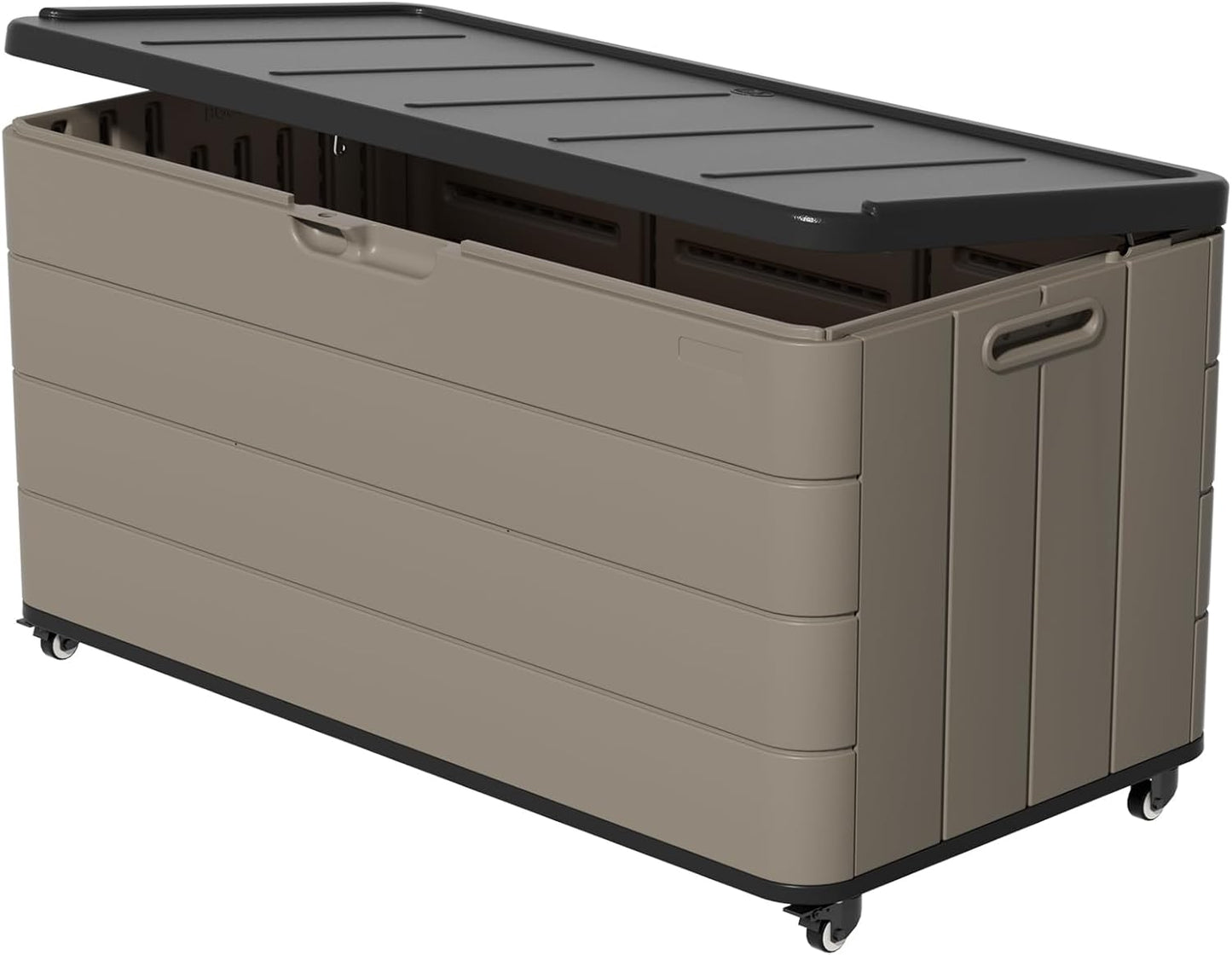 ZZM 110 Gallon Outdoor Deck Box with Wheels, Waterproof Resin Storage Cabinet for Patio Cushion and Tools, Lockable Storage Box, Coffee
