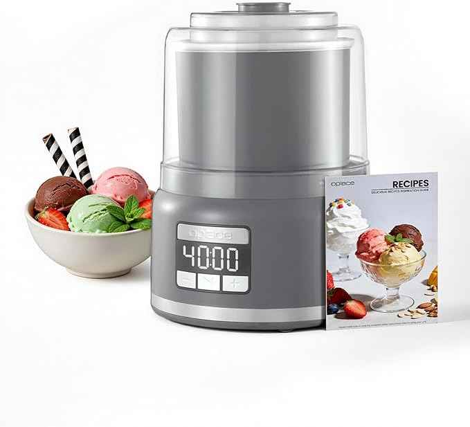 2.1 Qt Countertop Ice Cream Maker – Make Gelato, Sorbet & Frozen Yogurt in as Little as 20–30 Minutes, Fast Cooling, Visible Feeding Port, Easy 3-Button Control (Ash Gray)